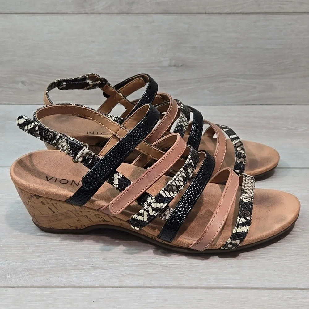 Vionic Women Tess Ray Snk Light Multi-Color Wedge Sandals Shoes Sz 8.5